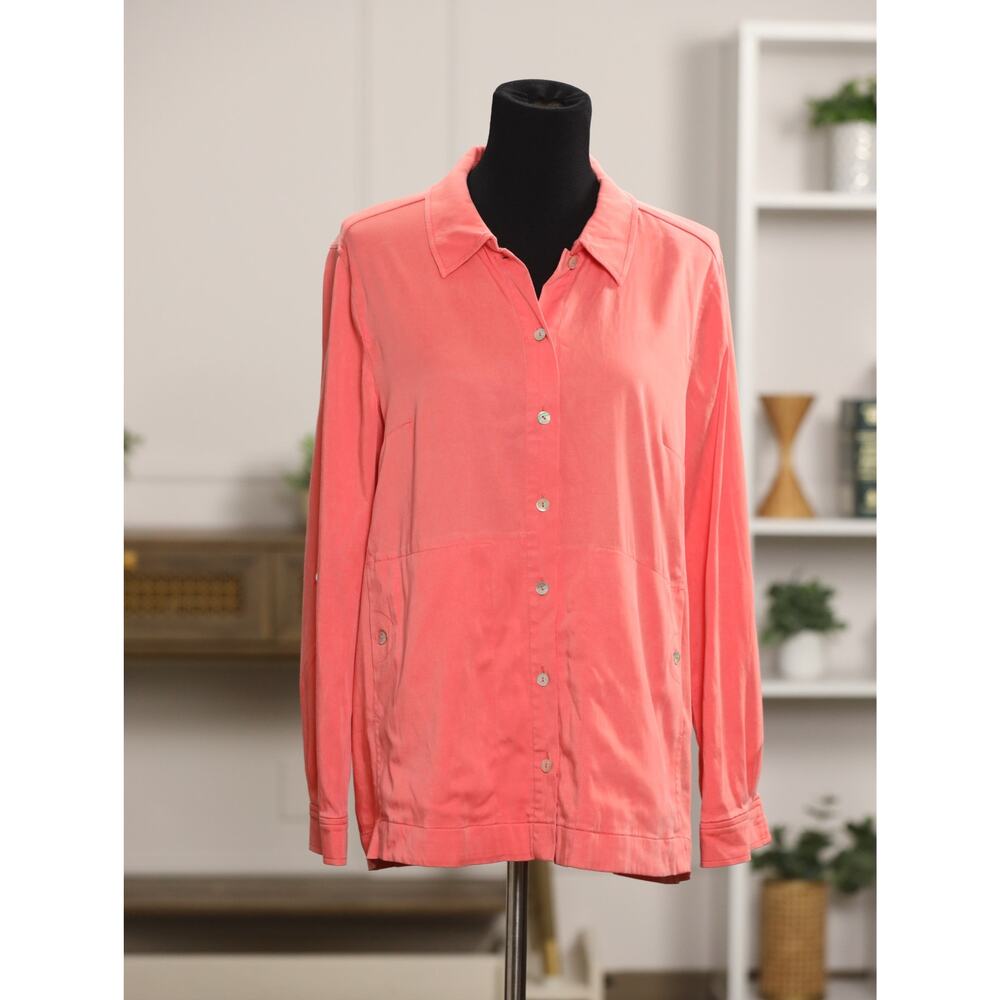 Soft Surroundings Coral Tunic Blouse Swing Back Lightweight Top L $98 Retail
